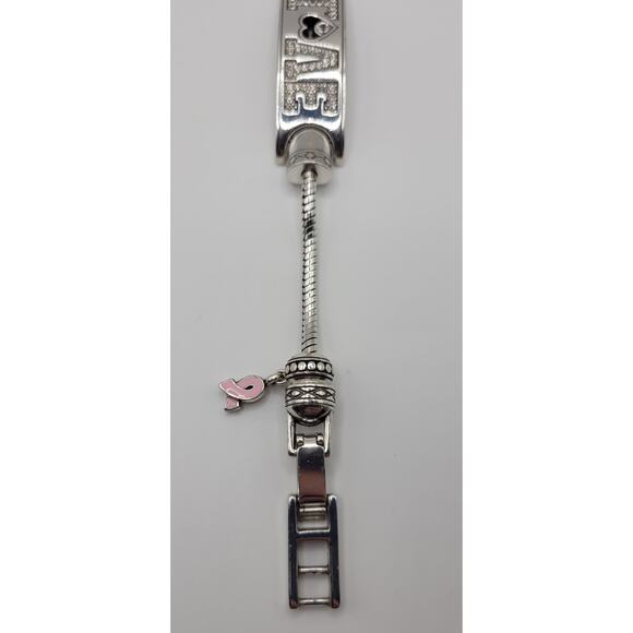 BRIGHTON Breast Cancer Awareness Love ID Bracelet Sterling Silver--9 in-VINTAGE! - Picture 2 of 9